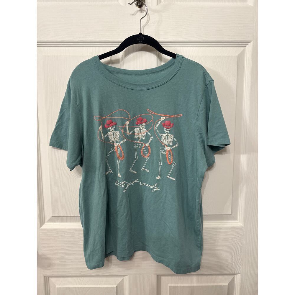 Zoe + Liv "Let's Get Rowdy"Short Sleeve Tee in Mineral Blue, XXL